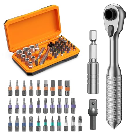 1/4" Drive Socket Set, 42 in 1 Ratchet Wrench Set with 30PCS Screwdriver, 9PCS Socket, Mechanics Tool Set with 72 Tooth Reversible Ratchet, Hand Repair Tool Kits for Auto Repairing, Household