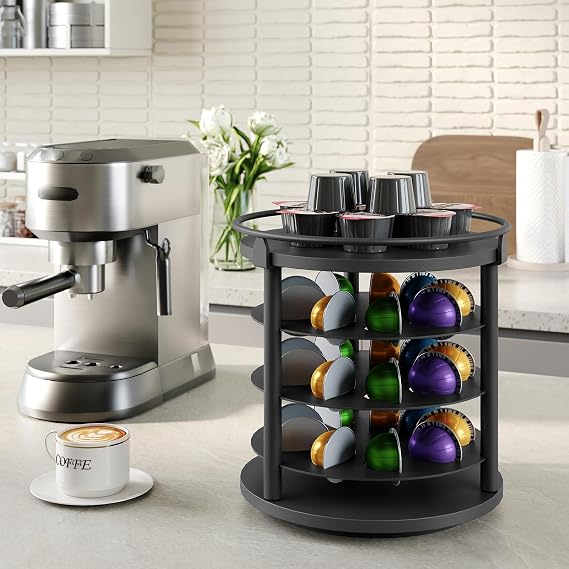 YATINEY Coffee Pod Holder, Compatible with K Cup & Nespresso Vertuo Pods, Coffee Pod Organizer for Countertop, Space Saving, Black KH03BB