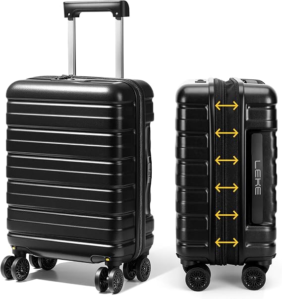 Lekesky 16 Inch Carry on Luggage with Spinner Wheels (Black-Expandable, 16 Inch)