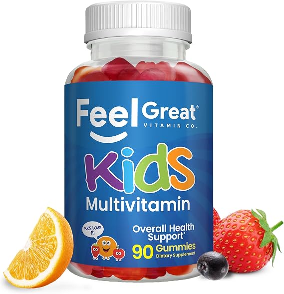 Feel Great Kids Multivitamin Gummies | Citrus & Strawberry Flavored Vitamins for Kids | Multivitamin Gummies with Vitamin D for Bone, Muscle & Immune Support | Chewable Vitamins | 45-Day Supply