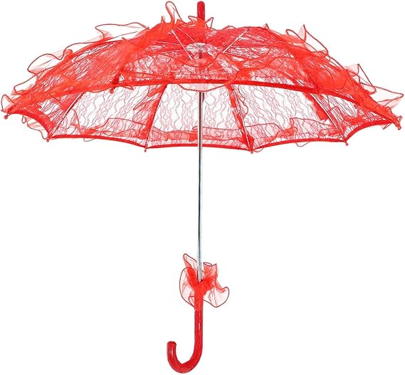Wedding Lace Umbrella, Bridal Umbrella, Elegant and Stylish for Photo Booth Props(red)