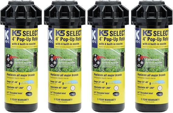 K Rain 3/4" K5 Select Gear Driven Rotor | 40 to 360 Spray Arc Pattern | 4 Built in Water Saving Nozzles | 1.2-5 GPM Output | Pack of 4