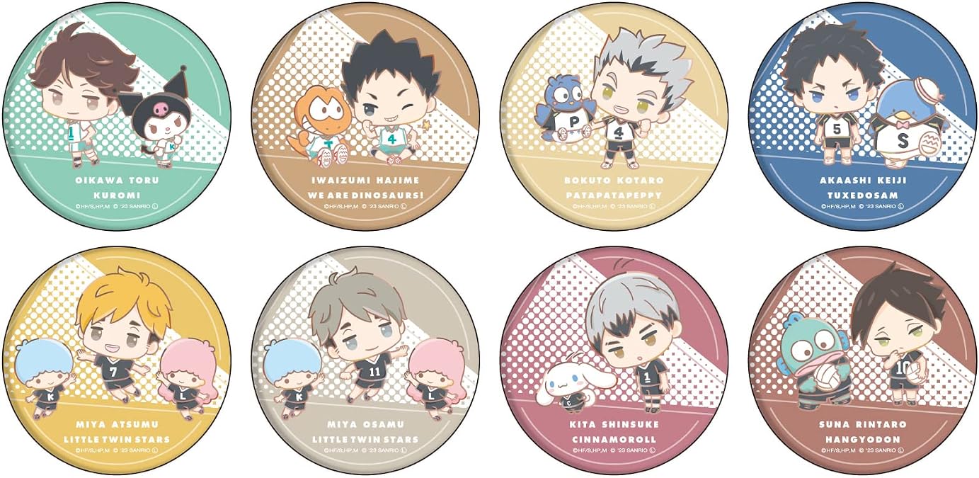 A3 Haikyuu!! x Sanrio Characters 02 Mini Character Illustration, Can Badge, 2.6 inches (65 mm), BAT-HIKS-02, Box of 8
