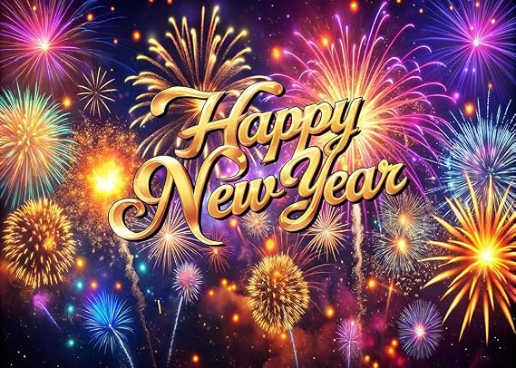 8x6ft Happy New Year 2026 Banner Backdrop Colorful Firework New Year Eve Photography Background Family Party Decorations Banner D790