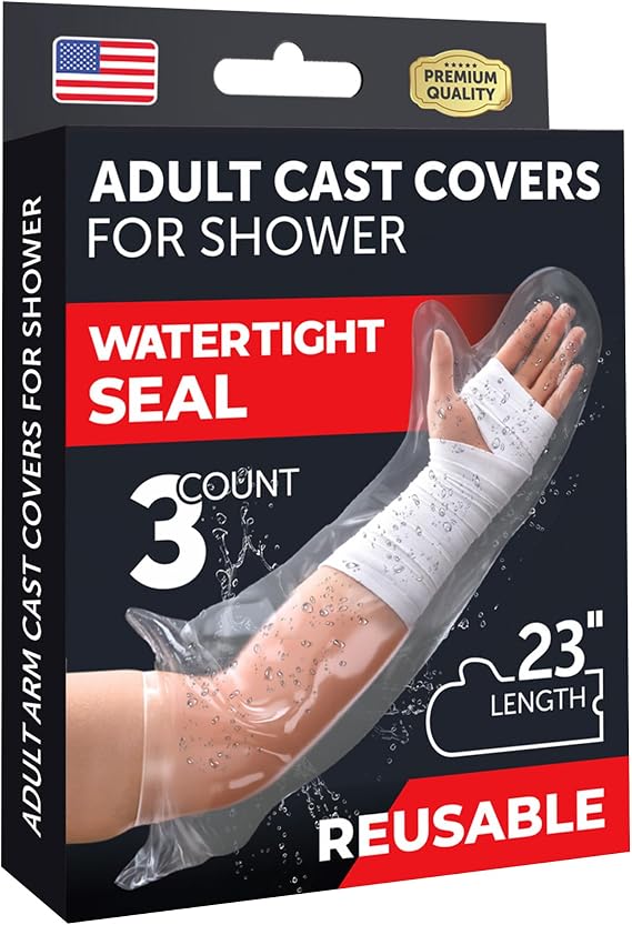 100% Waterproof Arm Cover for Shower - Tight Seal - 3pk Adult Reusable Cast Protectors - Half Arm Bag Sleeves for Wounds Care - After Surgery Plaster Cast Cover for Hand, Wrist, Elbow, Forearm