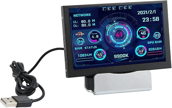 Bewinner 5 Inch IPS USB Screen PC CPU HDD Data Monitor PC Sensor Panel Display PC Temperature Display for PC ARGB Computer Case Secondary Screen