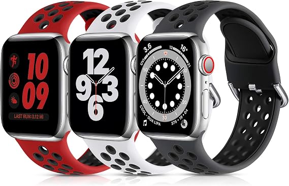 Lerobo Silicone Sport Band for Apple Watch 42mm 40mm 41mm 38mm Men Women | Soft Breathable Waterproof Strap for iWatch Series 11 10 9 8 7 6 5 4 3 2 1/SE 3 SE 2nd Gen SE Men Women, Gym Workout, 3 Pack