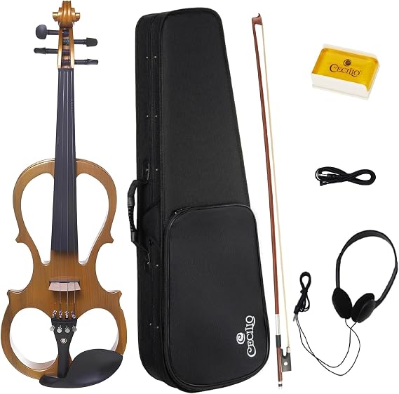 Cecilio Left-Handed Electric Violin - 1/2 Full Size Solid Maple Electric Silent Violin with Ebony Fittings, Ideal Gifts for Musicians & Music Enthusiasts, Yellow