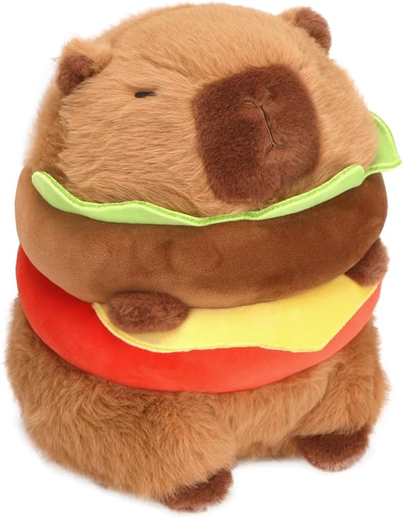 CHDBLOCK Hamburger Capybara Plush Toy - 11 Inch Cute Capybara Stuffed Animal, Kawaii Capibara Plushie for Kids and Adults Hamburger Plush