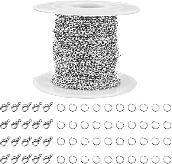 33 Feet Stainless Steel Jewelry Chains for Jewelry Making - Silver Chain Roll with 40 Pieces Open Jump Rings & 20 Pieces Lobster Clasps - Silver Necklace Link Cable Chains DIY Accessories (2.0mm)