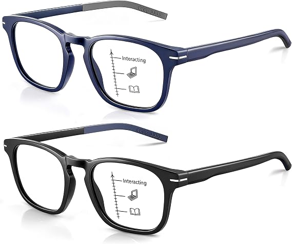 Missfive Versatile Progressive Multifocus Reading Glasses Men, Blue Light Blocking Anti UV Multifocal Computer Readers