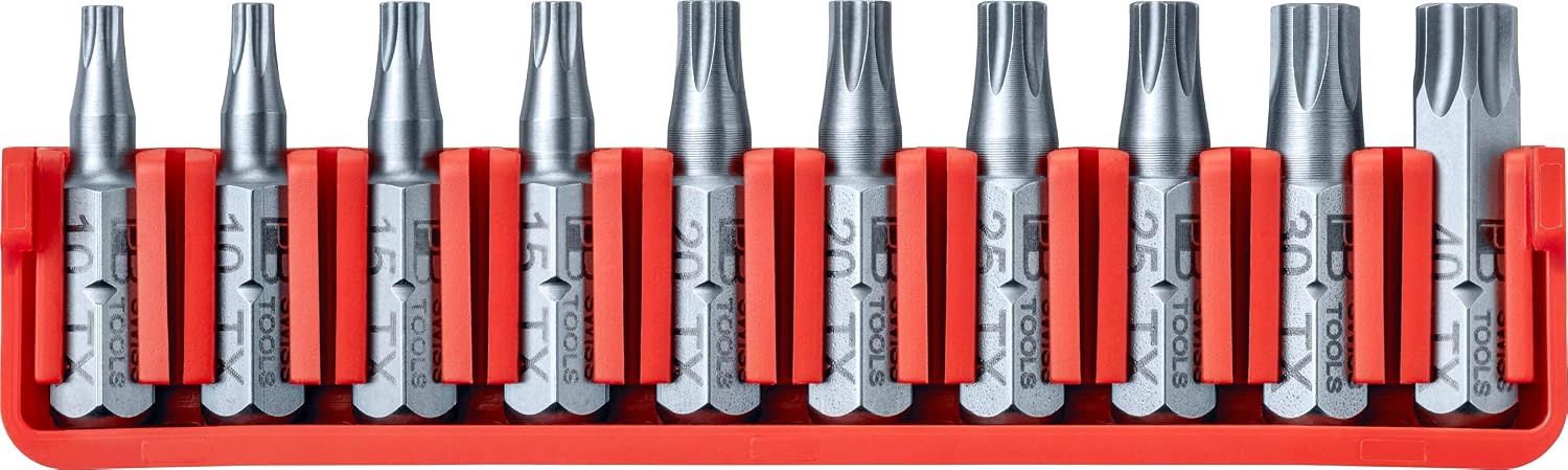 PB Swiss Tools Torx Bit Block PB C6.705 CN | 100% Swiss Made | 10-Piece Bit Set with C6 14 PrecisionBits, Sized T10-T40