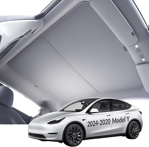 VION Roof Sunshade for Tesla Model Y 2020-2024, Full Blackout, No Sagging Design, Dual-Layer Fabric with Graphene-Enhanced UV Coating, Grey