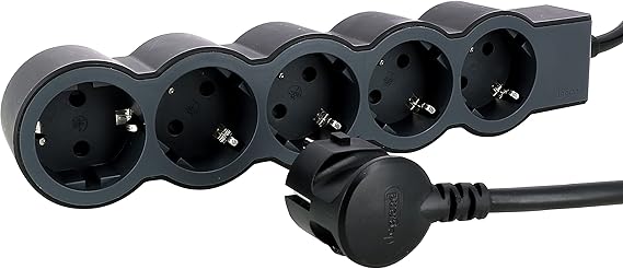 LEGRAND, 694556 694556 Flat Socket 5-Way Socket Multiple Socket 1.5 m Cable Length Black/Dark Grey