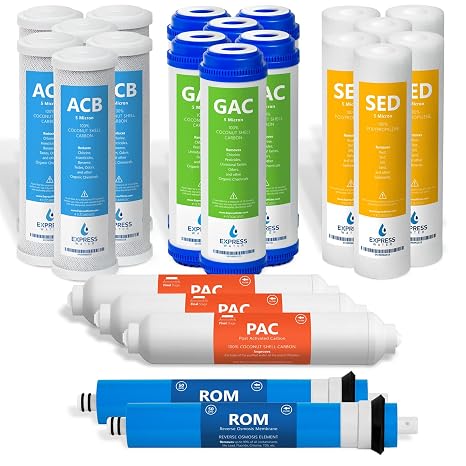 Express Water FLTSETC6G6S6I3M502 Reverse Osmosis Replacement Filter Set | 3 Year Set, 50 GPD RO Membrane, 10 Inches, Includes 23 Water Filters, Carbon GAC, ACB, PAC, and SED Filtration