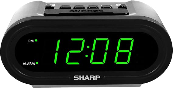 Sharp AccuSet Automatic Smart Alarm Clock Self-Setting Digital Clock, Auto Time & DST Adjustment, Easy-Read Green LED Display, Battery Backup, Simple Plug-and-Play Clock for Seniors & Bedrooms