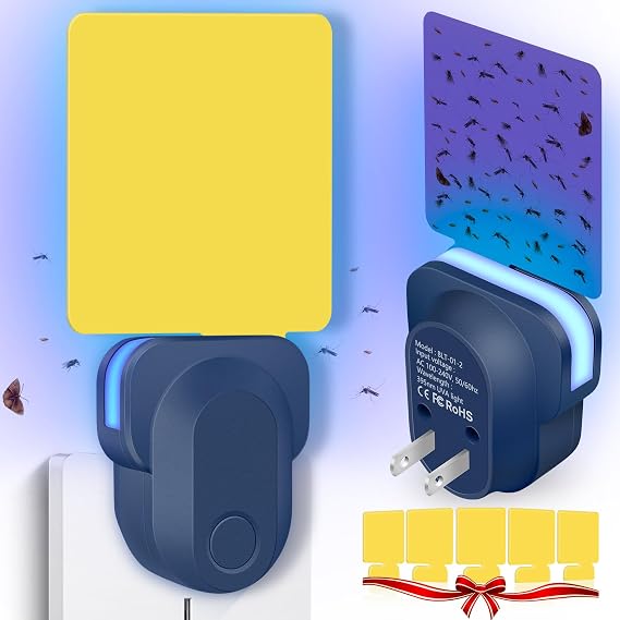Indoor Plug-in Flying Insect Trap, Gnat & Fruit Fly Traps for House Indoor, (1 Device + 5 Refills) Non-Toxic UV Light Fly Trap, Gnat Killer Bug Catcher for Flies, Gnats & Moths - Navy