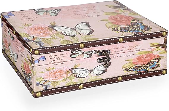 ELLDOO Butterfly Treasure Chest Box, Vintage Wooden Decorative Box