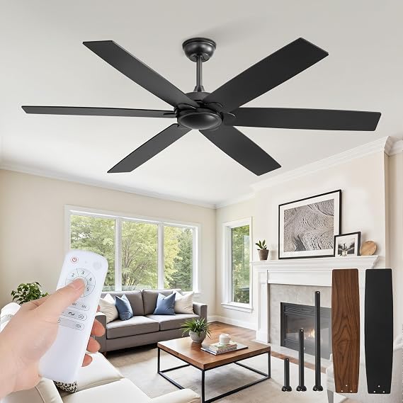 Fanbulous 60 inch Ceiling Fan No Light Black Ceiling Fan with Remote