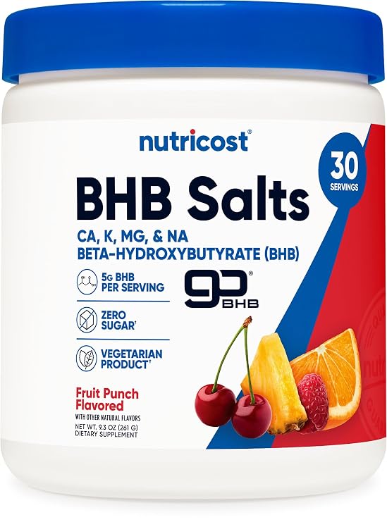Nutricost BHB Salts Drink Mix (Fruit Punch) 30 Servings, 5G BHB Per Serving | 0G Total Sugars, Vegetarian Product