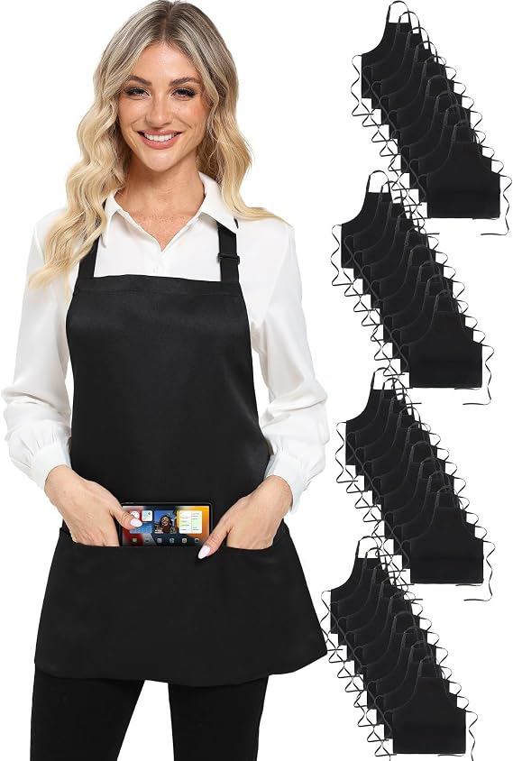 Xeoxarel Black 3 Pockets Bib Apron, Chef Kitchen Cooking Aprons for Unisex