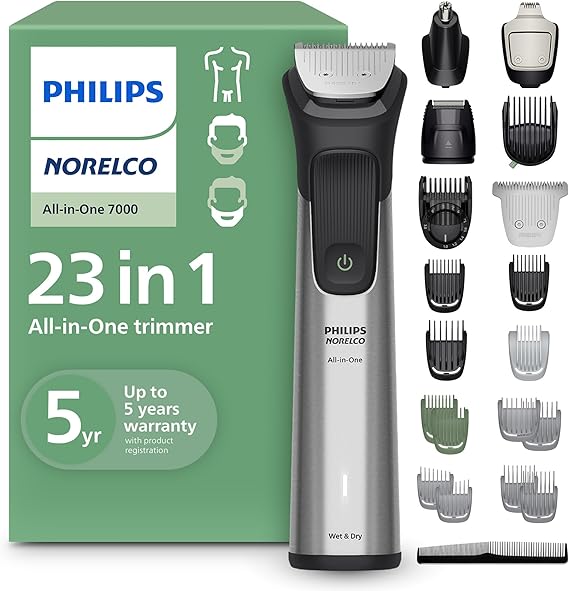 Philips Norelco MG7970/49 Erkek Bakım Seti, Sakal, Baş, Saç, Vücut, Kasık ve Yüz için Titanyum Bıçaklı, 20 Uzunluk Ayarı, Bıçak Yağı Gerekmez, Bıçak Yağı Gerekmez,