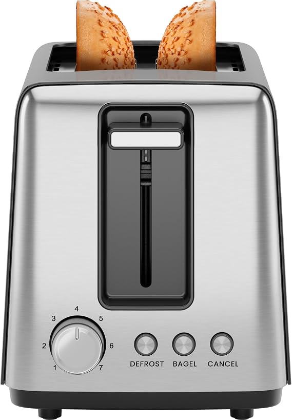 Chefman 2 Slice Toaster, 7 Shade Settings, Removable Crumb Tray, Thick Bread and Bagel Toaster with Defrost and Cancel Buttons Black