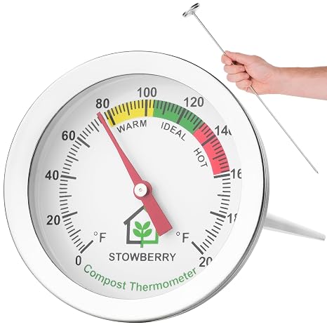 Compost Thermometer 20 Inch Stainless Steel Soil Temperature Gauge with 2 Inch Dial Long Probe Thermometer for Garden, Backyard, and Home Composting