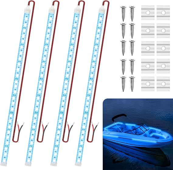Boat Marine Submersible Led Strip Lights, 4 Pcs 12V Blue/20''