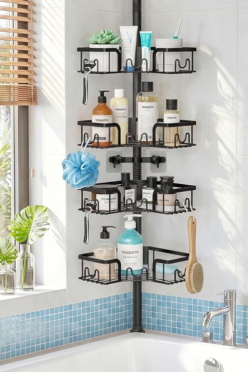 Corner Shower Caddy with Tension Pole,Rustproof Bathroom Organizer Shelves