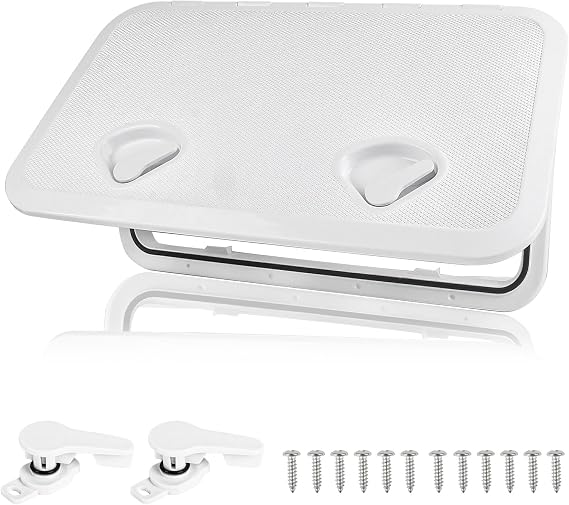 Boat Deck Access Hatch & lid 14.7x10.6in/17.3x12.4in/24x14in/20x18in,Marine Inspection Hatch Access Hatch Rectangle,Inspection Hatch Cover Deck Hatch Deck Plate Hatch for Marine Caravan RV,White/Black
