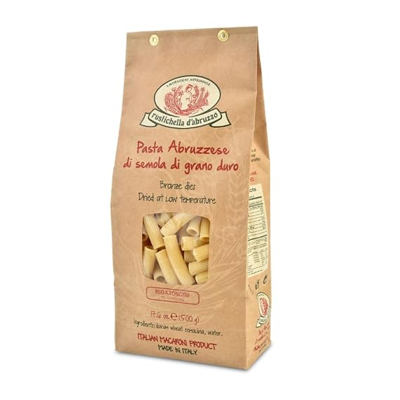 Rustichella d'Abruzzo Rigatoncini - 500g Classic Ridged Italian Pasta Tubes - Ideal for Spicy Tomato Sauces & Roman Gricia - Authentic Durum Wheat Pasta from Abruzzo, Italy
