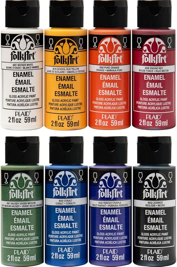 FolkArt Gloss Finish Acrylic Enamel Craft Set Designed for Beginners and Artists, Non-Toxic Formula Perfect for Glass and Ceramic Painting, 8 Count
