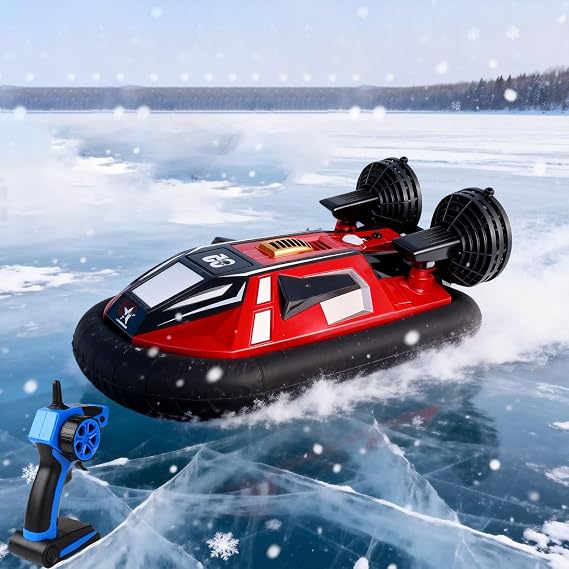 Remote Control Boat Hovercraft for 14Y+ Beginners RC Amphibious Watercraft 15km/h Dual Motors Walking on Ice-Land Pools Lakes 4WD Full Functions RC Sail 34CM