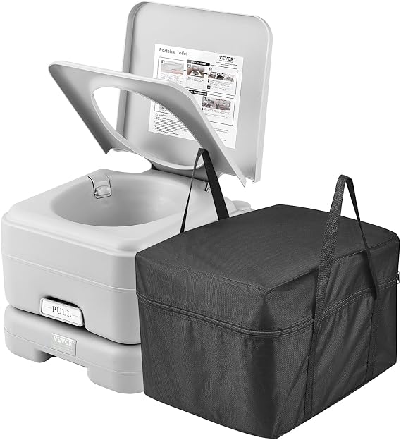 VEVOR Portable Toilet for Camping, Porta Potty with 3.2 Gal Waste Tank & 3.2 Gal Flush Tank, Push-Button Pressurized Flush Commode with Level Indicator, Travel Toilet for Adults Kids Camping Car Trips