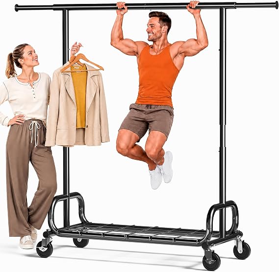 HOKEEPER Clothes Rack 450LBS Adjustable Garment Rack with Wheels, Black