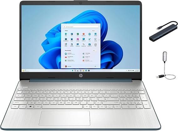 HP 15.6 inch HD Laptop, Intel Core i3-1115G4, 16GB RAM, 512GB M.2 NVMe SSD, Webcam, SD Card Reader, Windows 11 Home in S Mode, Spruce Blue with HEXAccessories