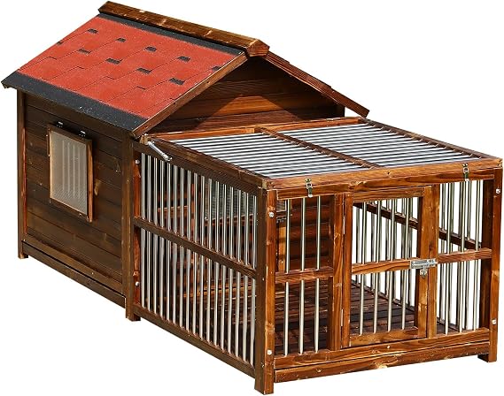 Dog House Outdoor, Warm Dog House with Elevated Floor, Luxury Pet House Weatherproof, Solid Pine Wood Dog House Outdoor for Small Medium Dogs, XL