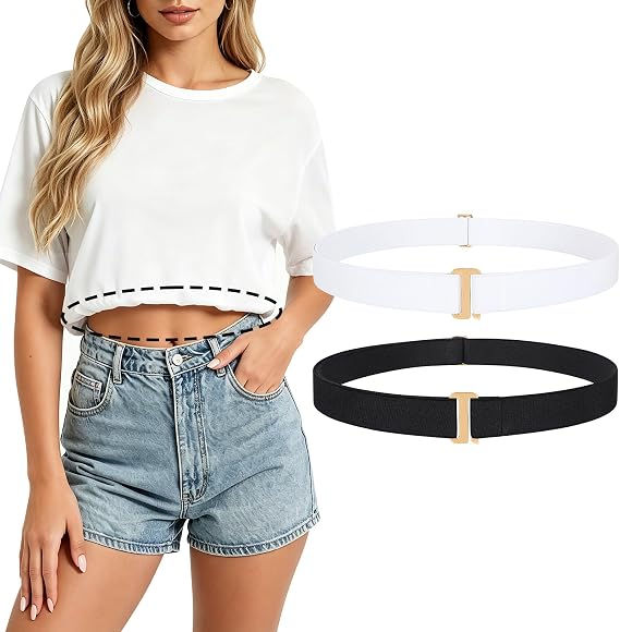 JASGOOD Crop Top Tuck Waist Band for T-Shirts Adjustable Sweater Tuck Band Belt Elastic Belts for Women 2 Pack