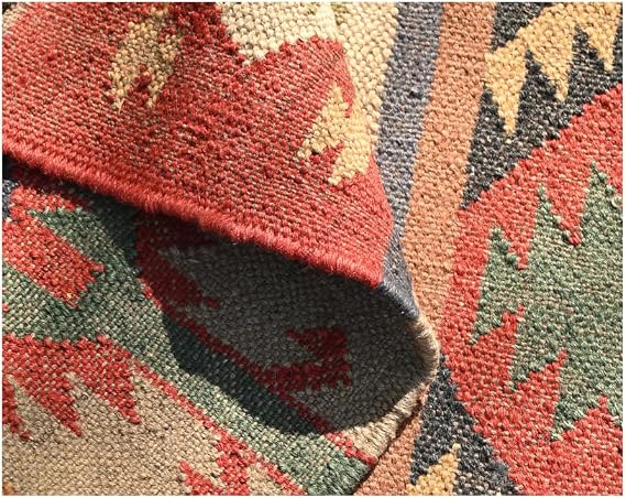 Handwoven Kilim Wool & Jute Area Rug - Flatweave Dhurrie Rug for Living Room Bedroom Kitchen or Entryway - Non-Slip Stylish Home Decor Rug (Wool & Jute)