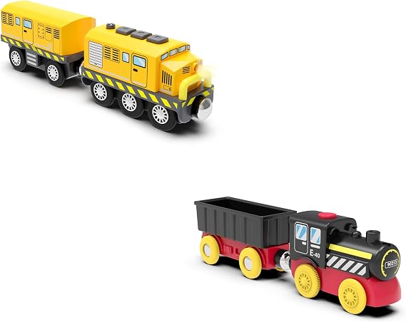 Battery Powered Locomotive Train Set for Wooden Tracks, Magnetic Train Toys Compatible with Brio, Thomas & Friends, Chuggington