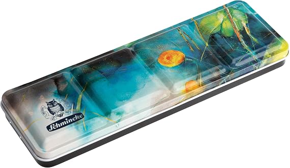 Schmincke - AKADEMIE AQUARELL Printed Paint Box with the Winning Motif of the Watercolor Competition, 75825097, 12 Half Pans, Space for 12 Additional Pans, Perfect Starter Box