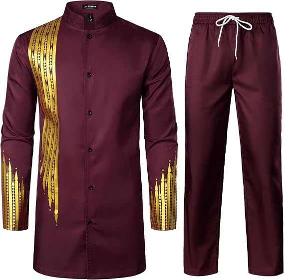 LucMatton Men's African Attire 2 Piece Set Dashiki Outfit
