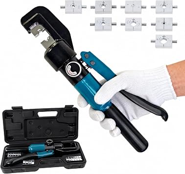 Hydraulic Crimping Tool - 1/8  Wire Rope Crimping Tool with 9 Die Sets 12 AWG to 2/0 AWG for Battery/Welding Cables & Electrical Wires