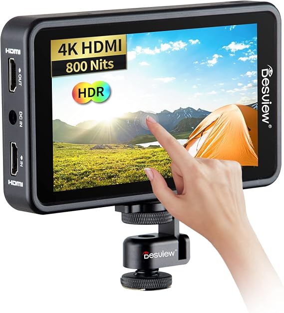 Desview R5II Camera Monitor, 5.5 inch High Brightness Touch Screen Field Monitor with 3D Lut Full HD 1920x1080 IPS Waveform VectorScope Peaking Focus 4K HDMI 8V DC Input Output for DSLR Camera