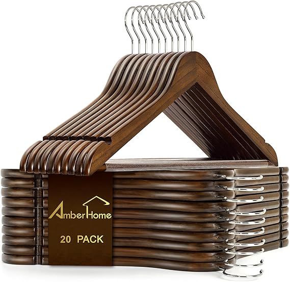 Amber Home 20 Pack Retro Wooden Coat Hangers, Wood Suit Hangers