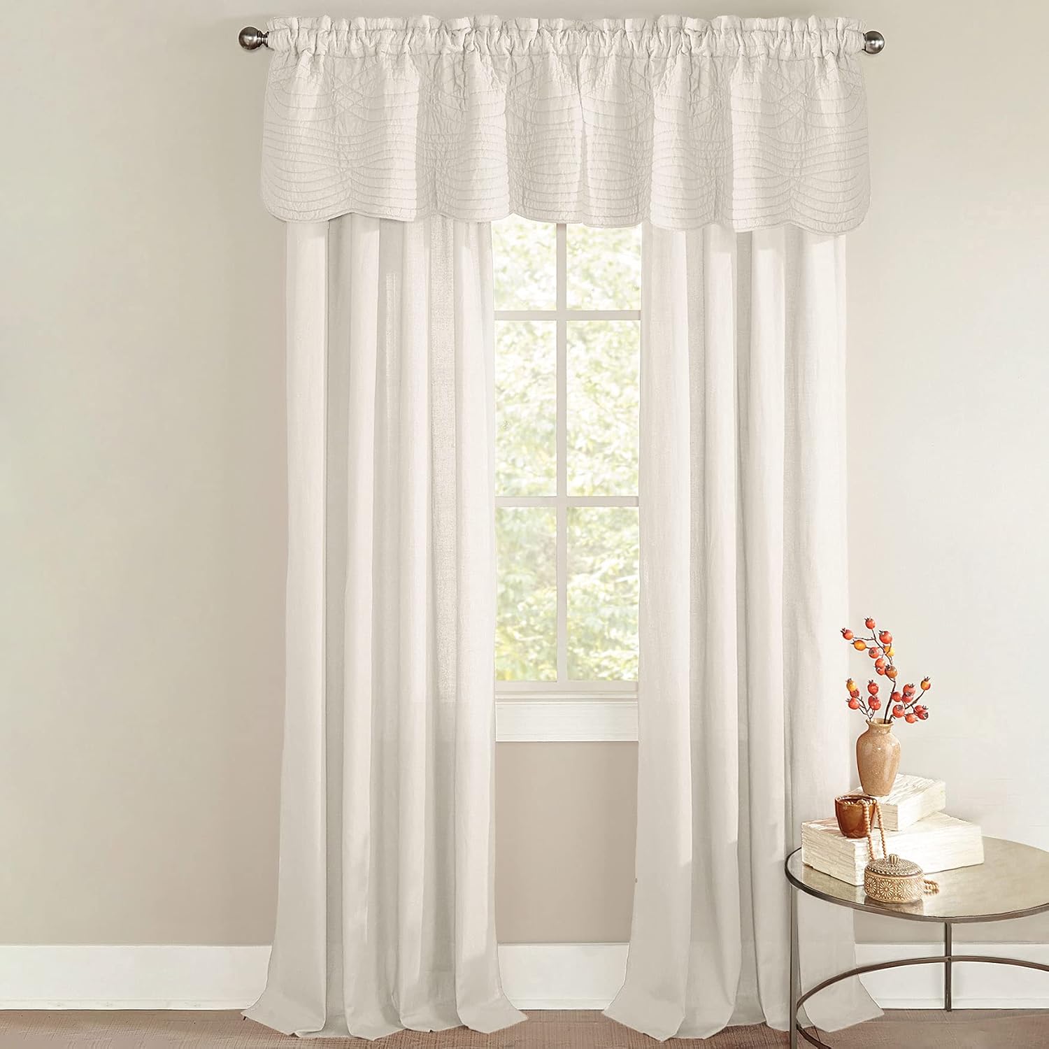 BrylaneHome Florence Panel Set with Tiebacks - Ecru