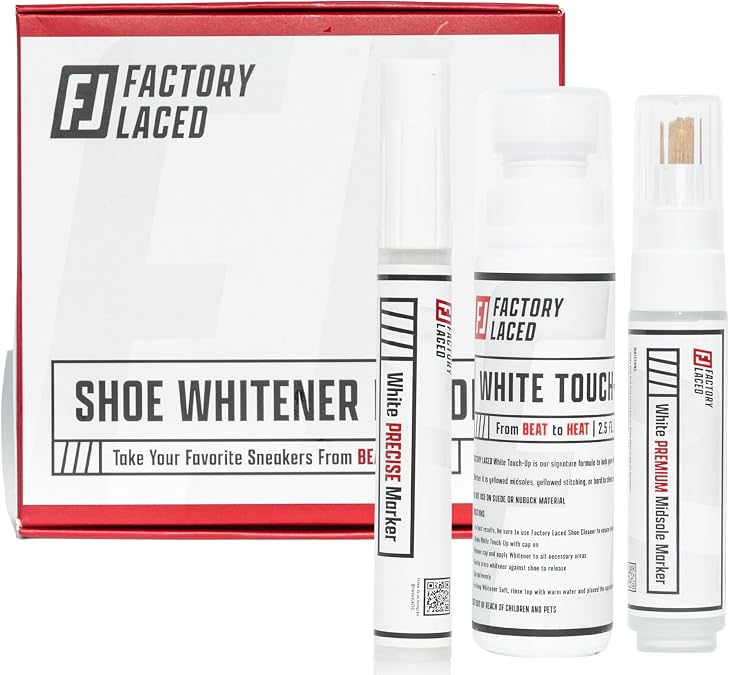 FACTORY LACED Shoe Whitener Bundle - White Shoe Cleaner Includes: White Touch Up, Premium Midsole Marker and Precision Marker - Safe on Leather, Canvas, Vinyl, Nylon and More