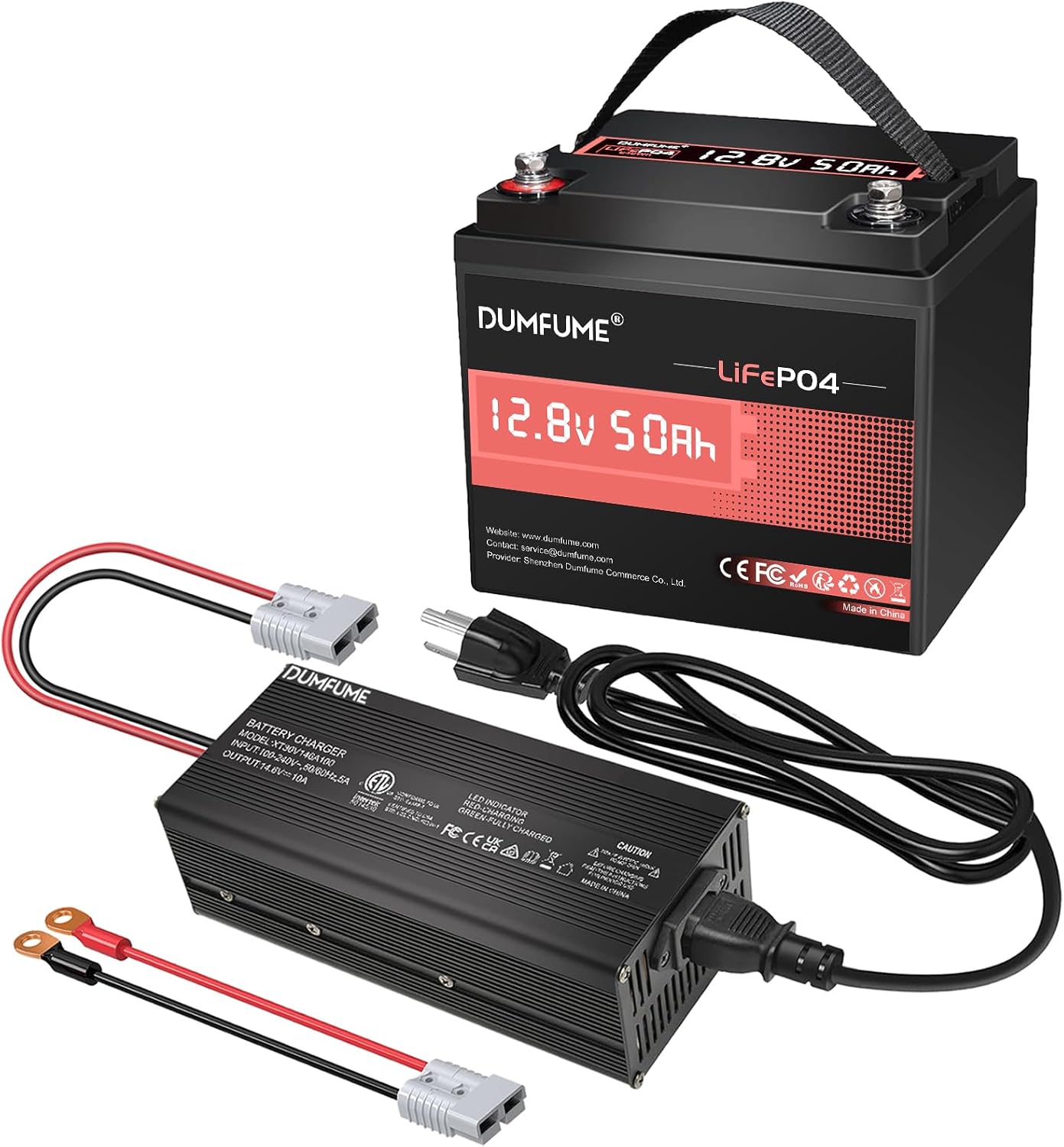 12V 50Ah LiFePO4 Battery & 14.6V 10A Lithium Battery Charger Combo,Built-in 50A BMS,640Wh Energy,5-Hour Fast Charging,10-Year Lifespan,Ideal for RVSolarMarine Trolling MotorHome Backup