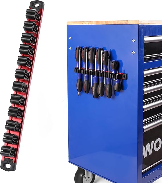 WORKPRO Magnetic Screwdriver Organizer and Wrench Organizer, Aluminum Rail Magnetic Tool Organizer, Tool Holder, Toolbox Organization, 12-Slot Screwdriver and Wrench Holder (Tools not Included)